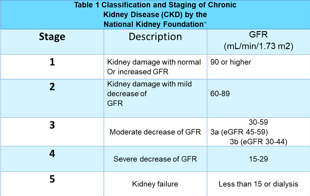 classification and staging of chronic kidney disease ckd by the national kidney foundation